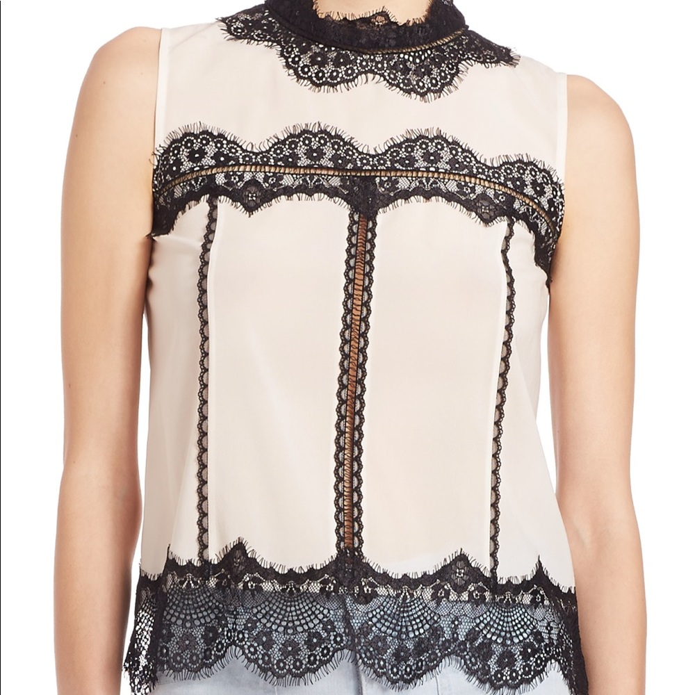 Alice + Olivia Lettie Silk Lace-panel Blouse